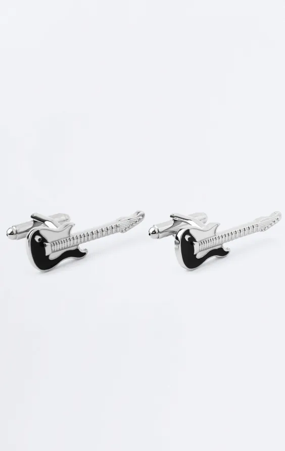 Manschettknappar med svartvit gitarr