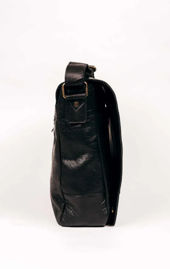 Svart läder stor messenger bag - photo 3