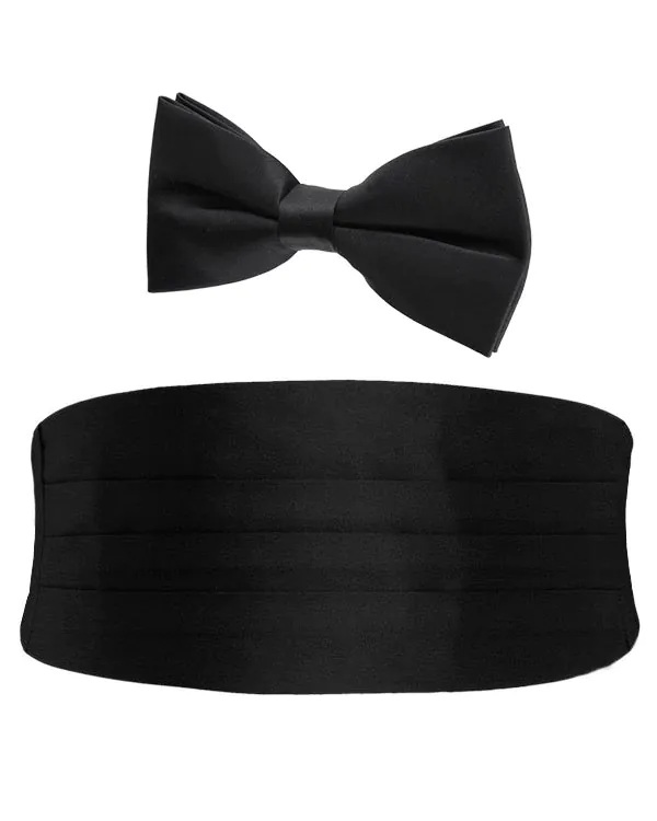 Svart kummerband i polyester och knuten fluga i ett set Svart kummerband i polyester och knuten fluga i ett set