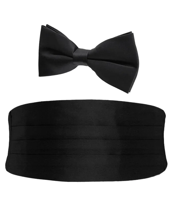 Pojkar Svart Polyester Kummerband & Knuten Fluga Set