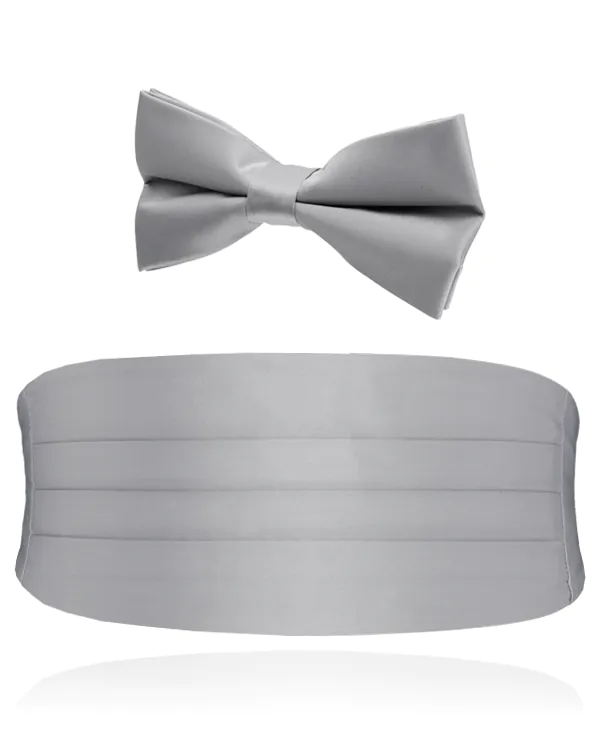 Pojkar Silver Polyester Kummerband & Knuten Fluga Set