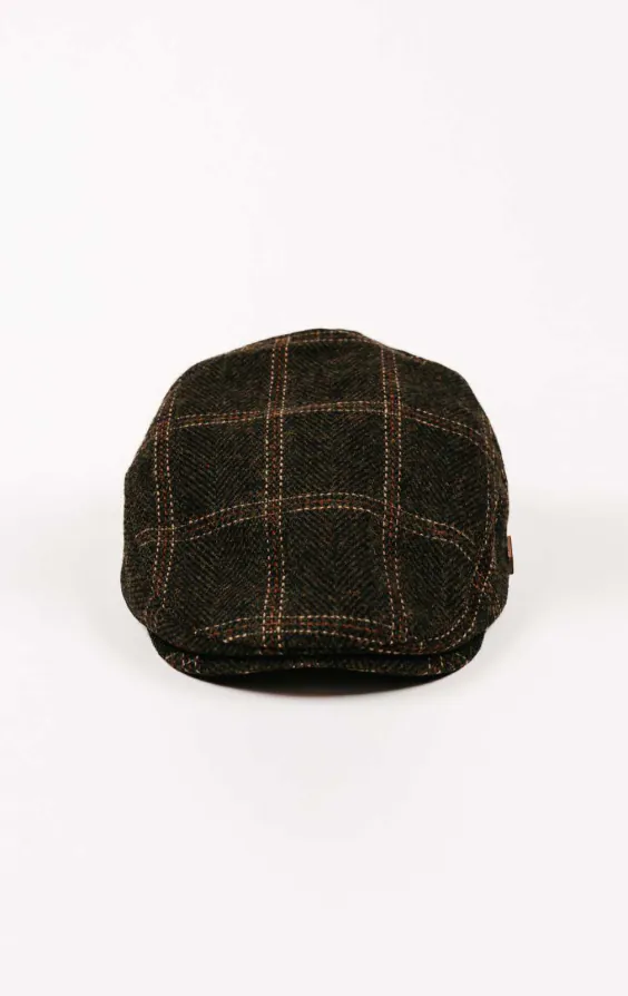 Olivgrön twill rutig Flat cap - photo 1