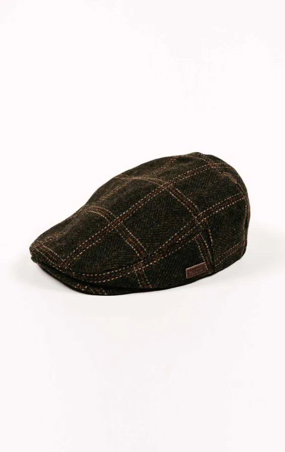 Olivgrön twill rutig Flat cap