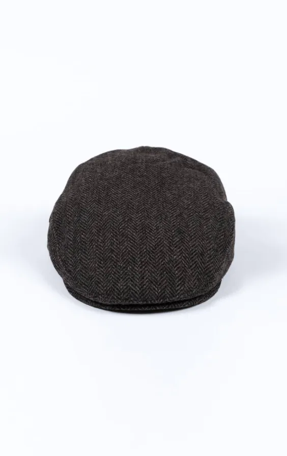 Grå fiskbensmönstrad tweed flat keps - photo 1