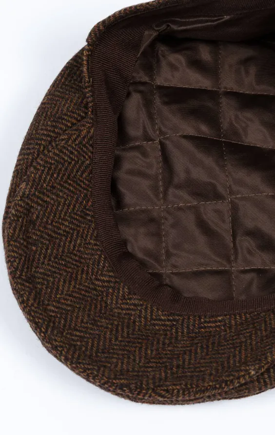 Brun fiskbensmönstrad tweed flat keps - photo 2