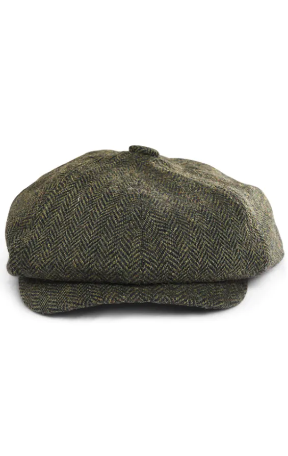 Olivgrön fiskbensmönstrad tweed baker boy cap - photo 1