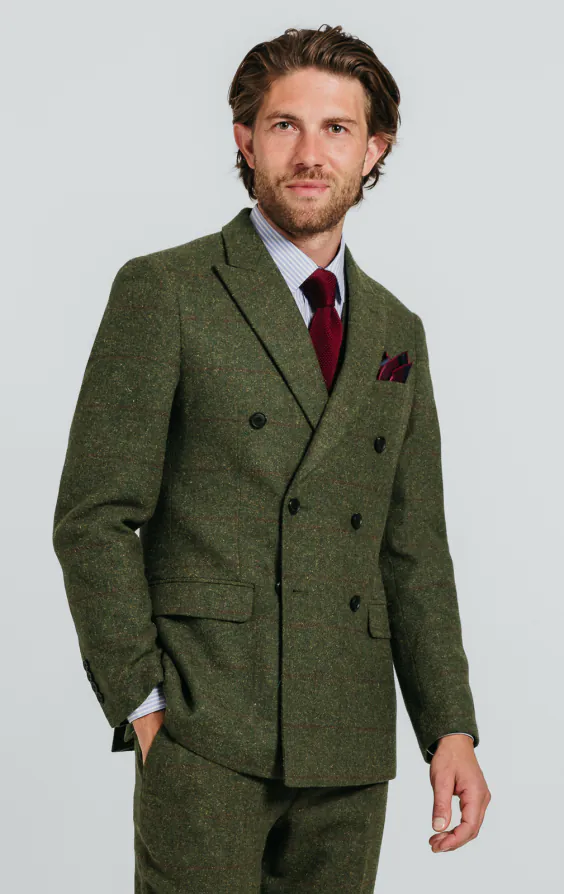 Grön fönsterrutig tweed dubbelknäppt kavaj