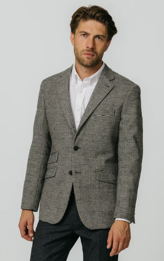 Svart och krämfärgad Prince of Wales rutig tweed kavaj