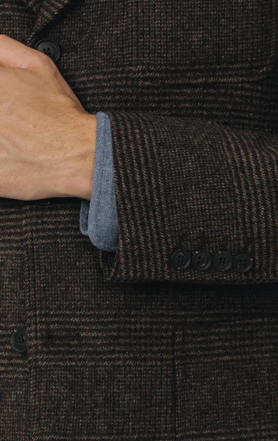 Brun Prince of Wales tweed rutig kavaj med påsydda fickor - photo 2 Brun Prince of Wales tweed rutig kavaj med påsydda fickor - photo 2