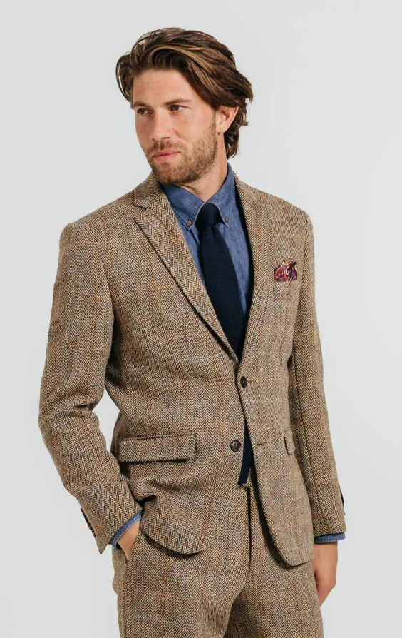 Harris Tweed, Tweedkavaj, brun, storrutig Harris Tweed, Tweedkavaj, brun, storrutig