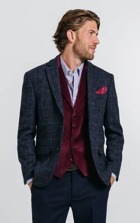 Harris Tweed Mörkblå Storrutig Tweed Kavaj