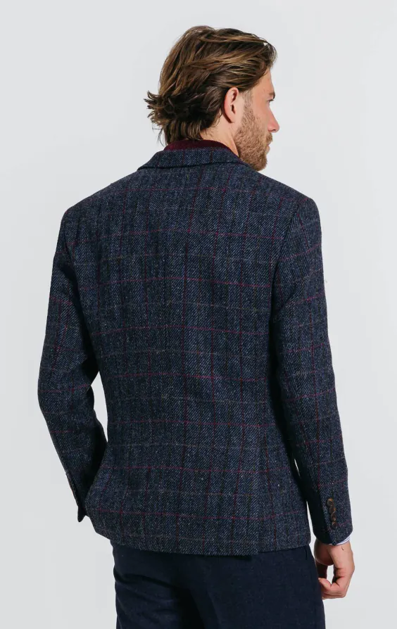Harris Tweed Mörkblå Storrutig Tweed Kavaj - photo 1