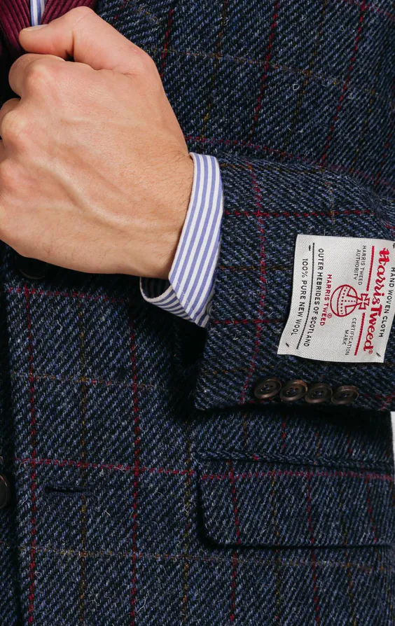 Harris Tweed Mörkblå Storrutig Tweed Kavaj - photo 2