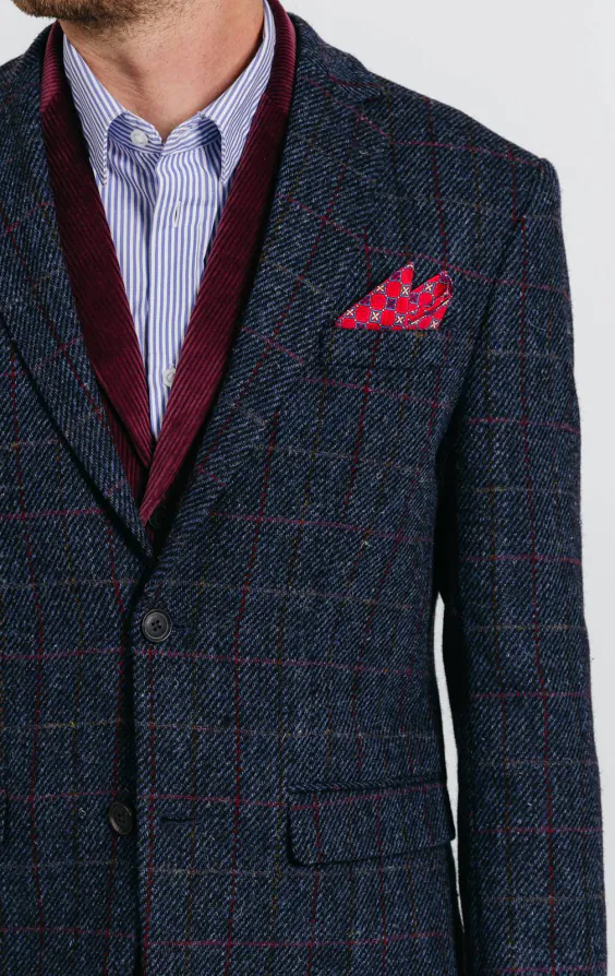 Harris Tweed Mörkblå Storrutig Tweed Kavaj - photo 3