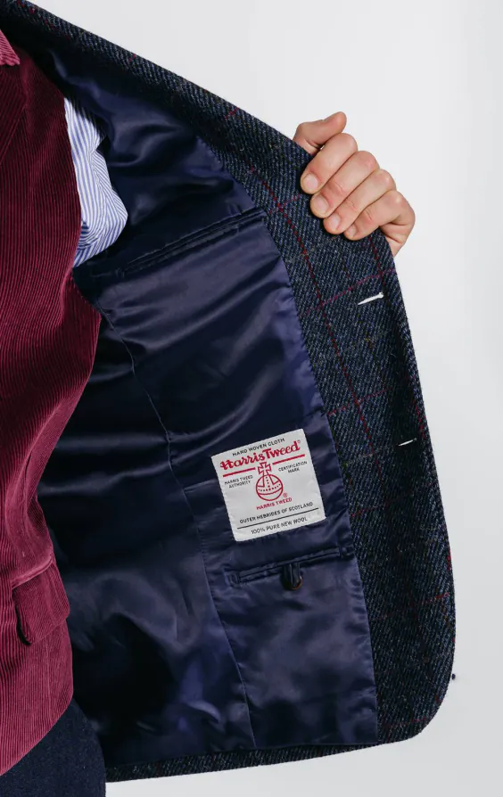 Harris Tweed Mörkblå Storrutig Tweed Kavaj - photo 4