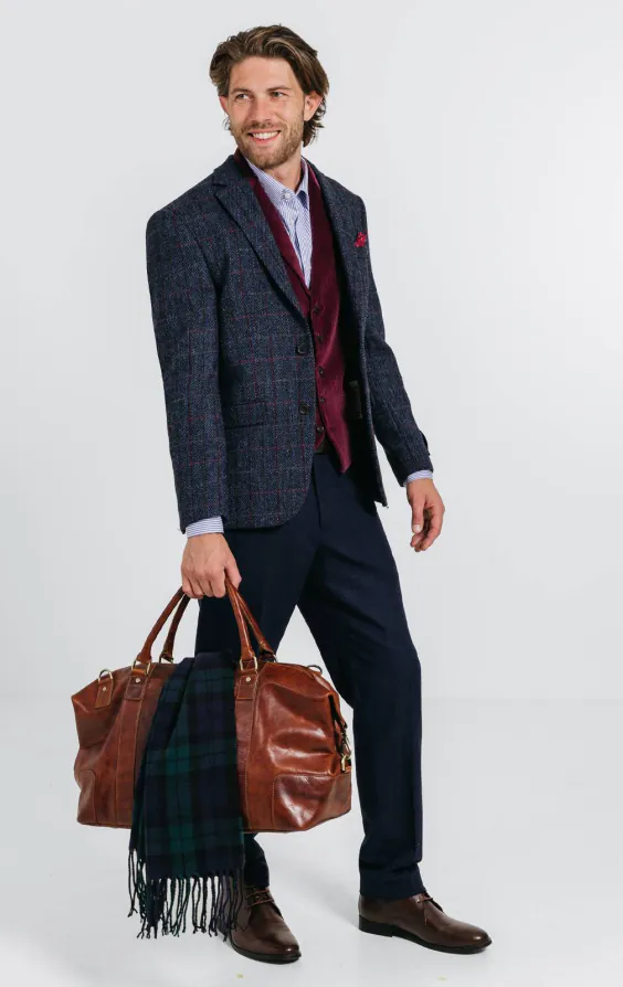 Harris Tweed Mörkblå Storrutig Tweed Kavaj - photo 5