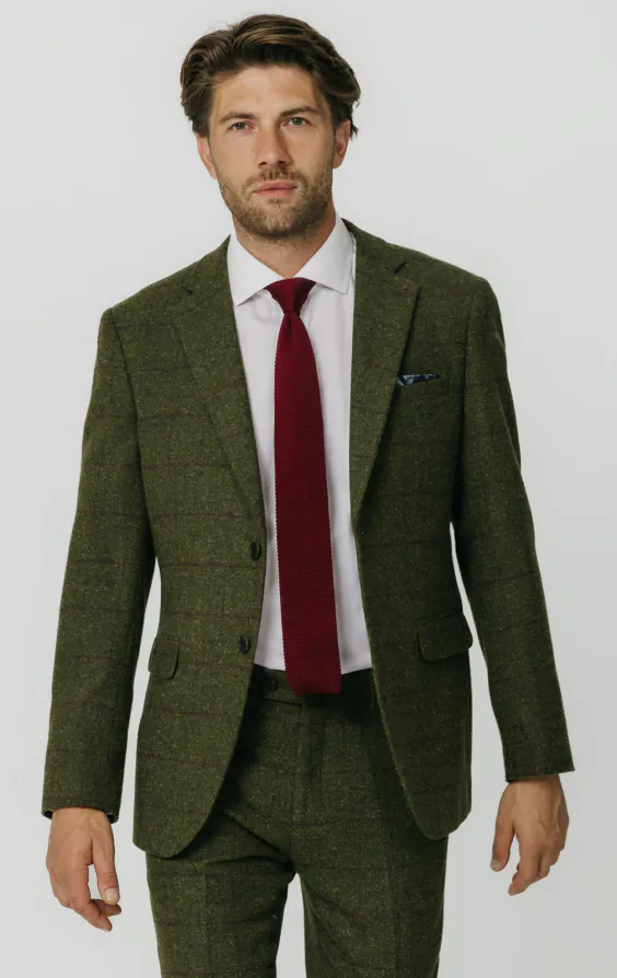 Grön fönsterrutig tweed kostymkavaj Grön fönsterrutig tweed kostymkavaj