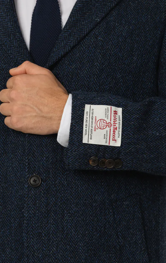 Harris Tweed blå fiskbensmönstrad tweed överrock - photo 2