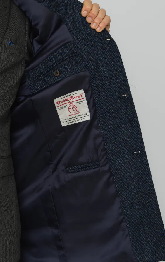 Harris Tweed blå fiskbensmönstrad tweed överrock - photo 4