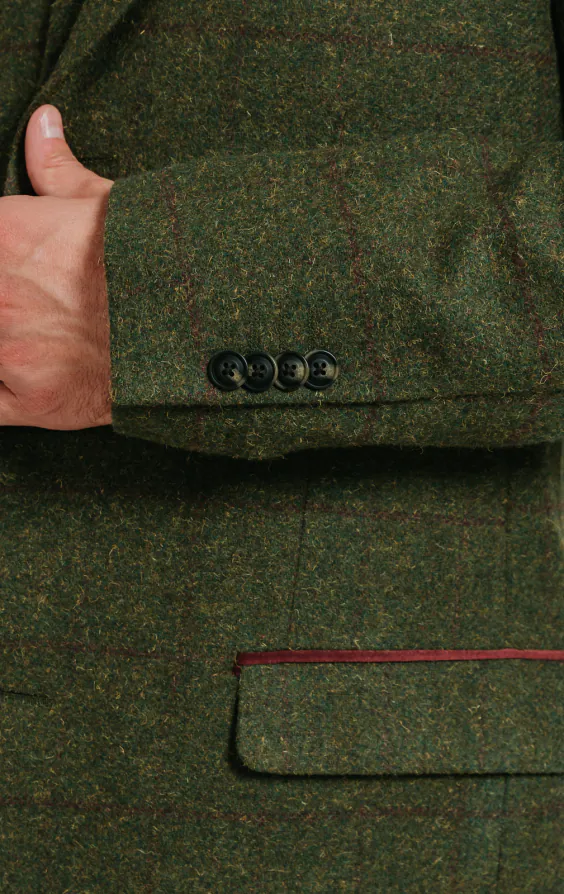 Grön fönsterrutig tweed överrock med sammetsdetaljer - photo 2