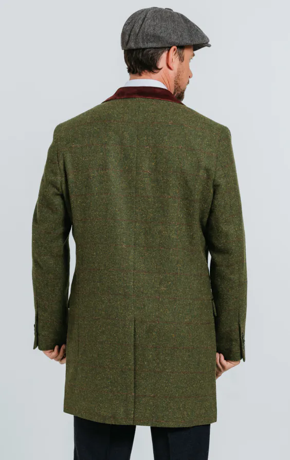 Grön fönsterrutig tweed överrock med sammetsdetaljer - photo 5
