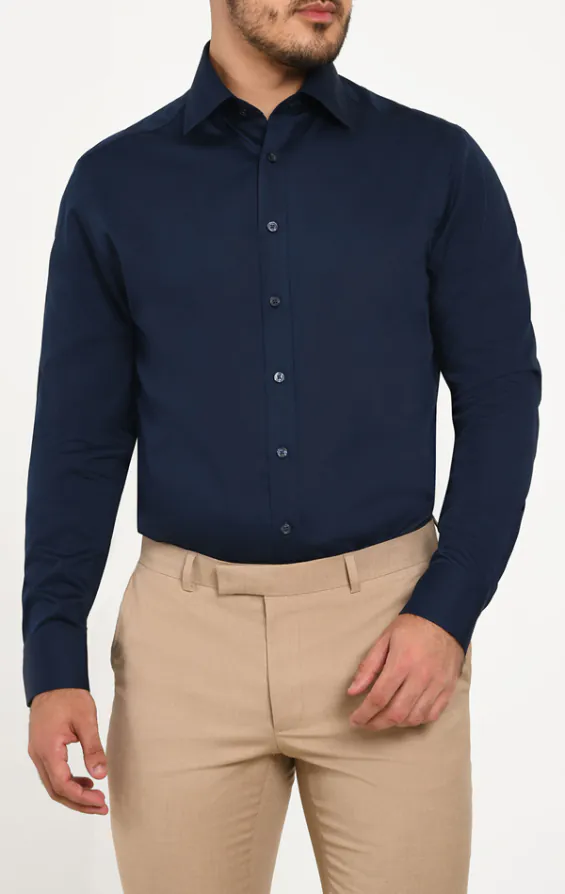 Navy, 100% bomull poplin, easy care skjorta Navy, 100% bomull poplin, easy care skjorta