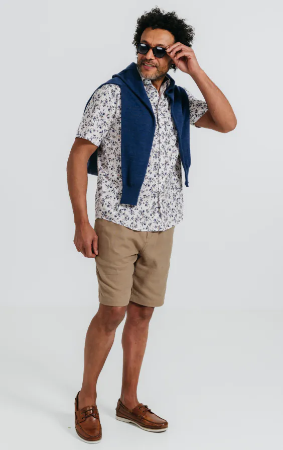 Kortärmad bomullsskjorta med blommönster - photo 1