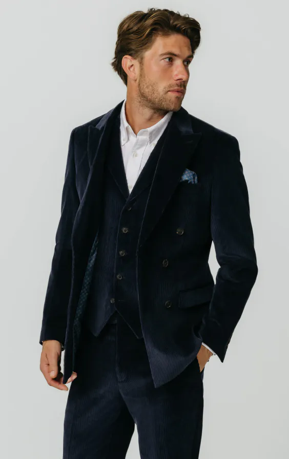 Double Breasted Navy Corduroy 3 Piece Suit - photo 1 Double Breasted Navy Corduroy 3 Piece Suit - photo 1