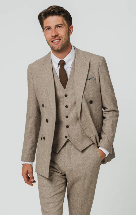 Camelbrun twill tweed 3-delad kostym