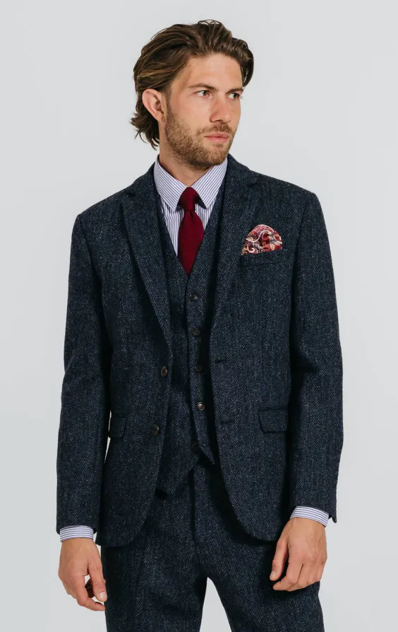 Harris Tweed blå fiskbensmönstad kostym Harris Tweed blå fiskbensmönstad kostym