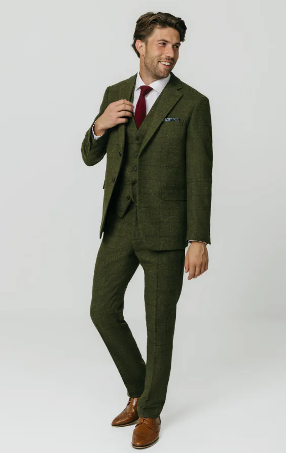 Grön fönsterrutig tweed 3-delad kostym - photo 1 Grön fönsterrutig tweed 3-delad kostym - photo 1