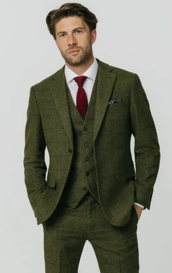 Grön fönsterrutig tweed 3-delad kostym Grön fönsterrutig tweed 3-delad kostym
