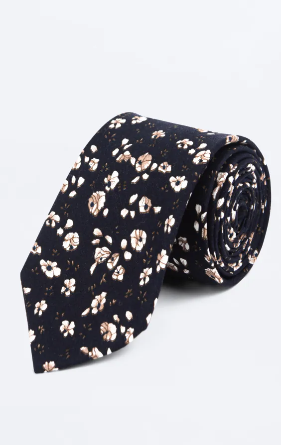 Blå och vit blommig slips