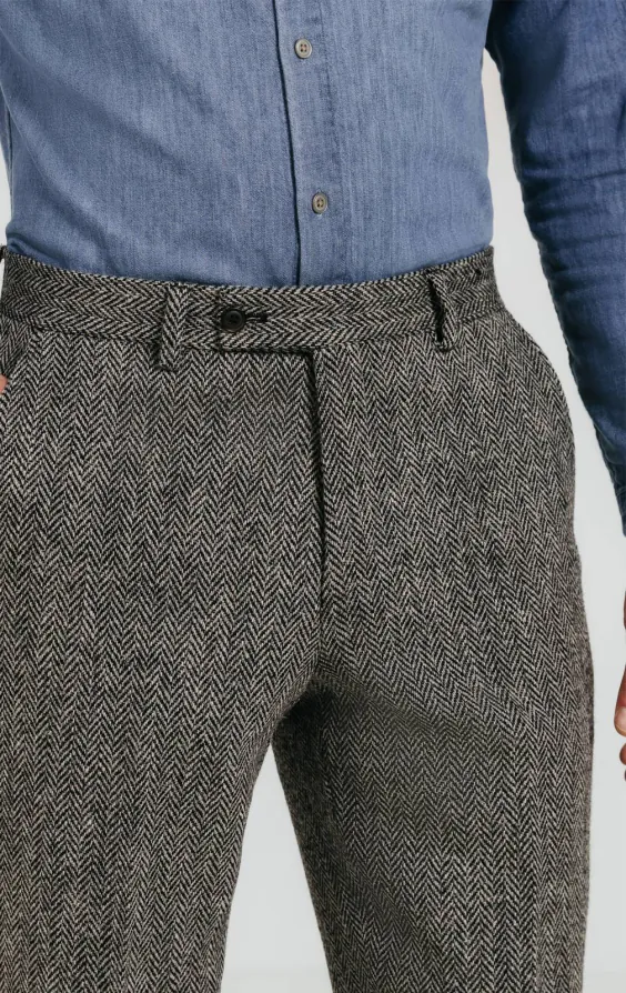 Harris Tweed grå fiskbensmönstad kostymbyxa - photo 1
