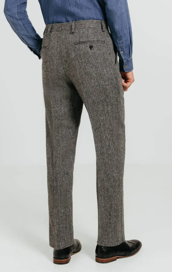 Harris Tweed grå fiskbensmönstad kostymbyxa - photo 2