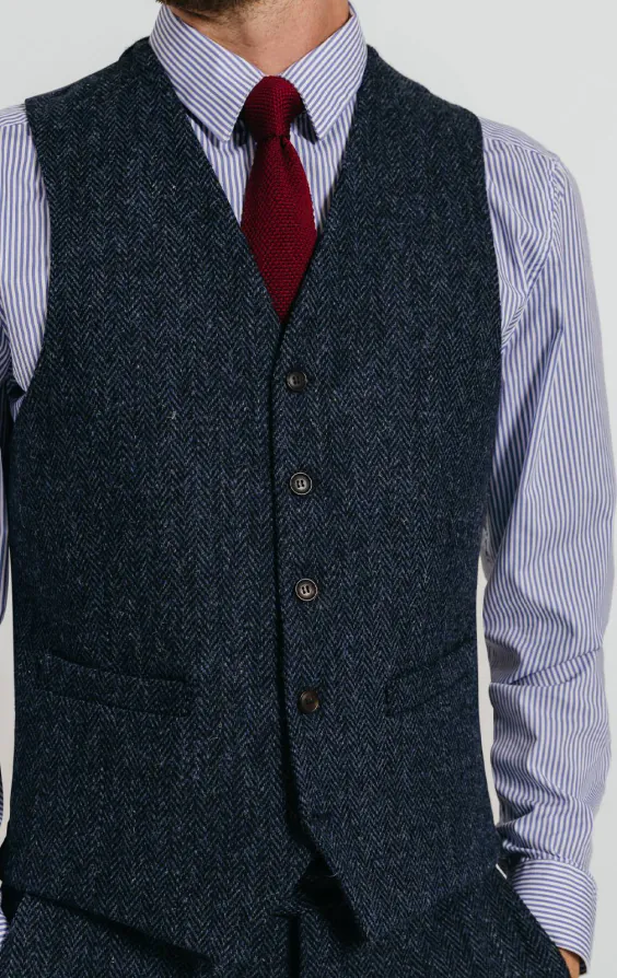 Harris Tweed Väst, blå/svart, fiskbensmönstrad - photo 1