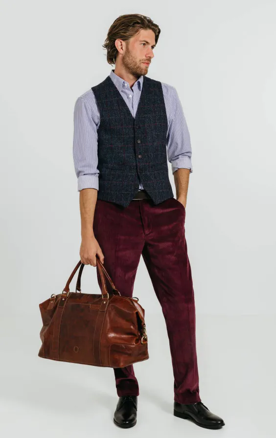 Harris Tweed mörkblå storrutig tweed väst - photo 3