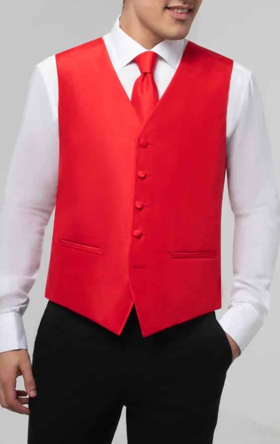 Karmosinröd väst i polyester dupion  - photo 2