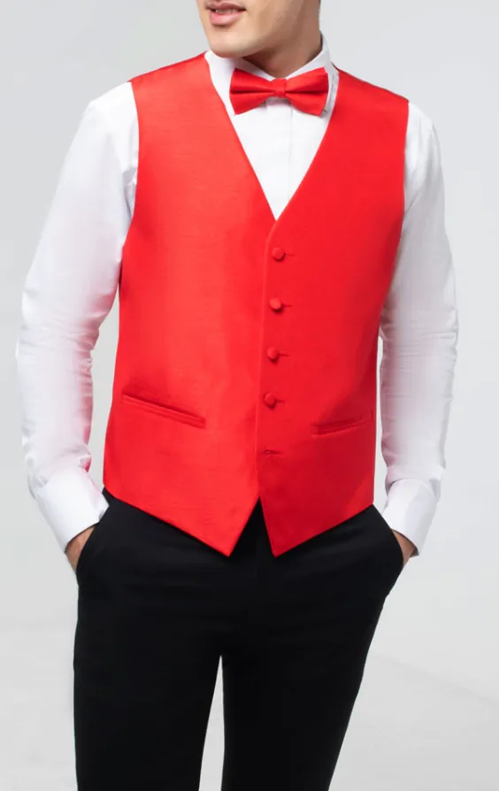 Karmosinröd väst i polyester dupion 
