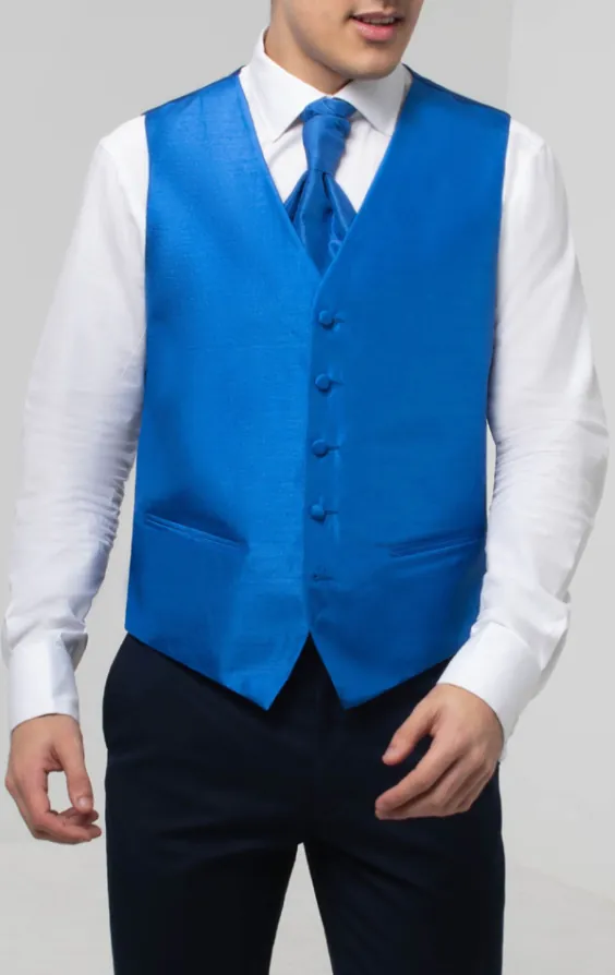 Azurblå väst i polyester dupion 