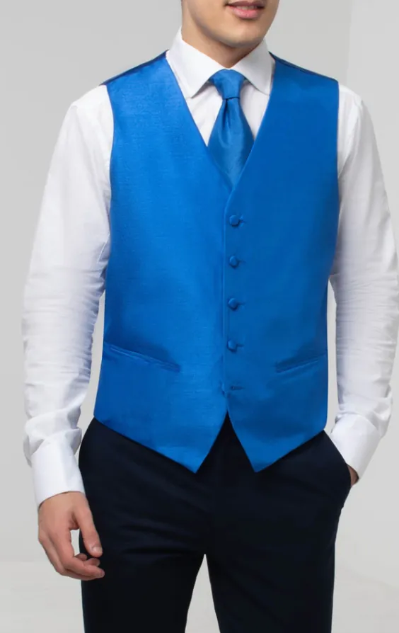 Azurblå väst i polyester dupion  - photo 1