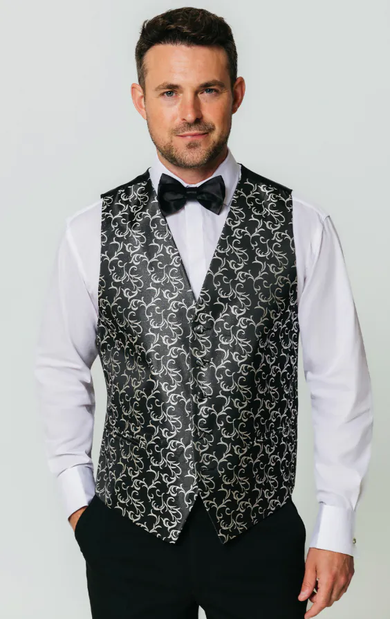 Svart/Silver väst med virvel i polyester och jacquardmönster