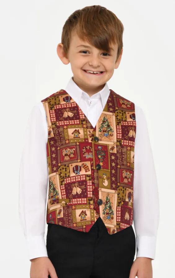 Pojkar röd vintage julklapp med jultryck väst Pojkar röd vintage julklapp med jultryck väst