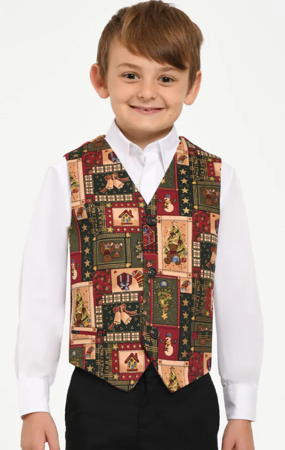 Pojkar grön vintage julklapp med jultryck väst Pojkar grön vintage julklapp med jultryck väst