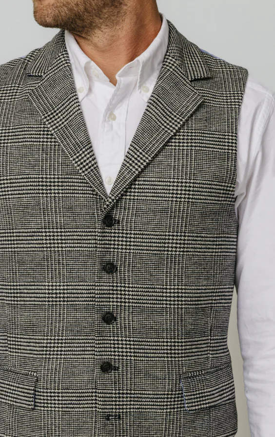 Svart och krämfärgad Prince of Wales tweed rutig väst - photo 1 Svart och krämfärgad Prince of Wales tweed rutig väst - photo 1