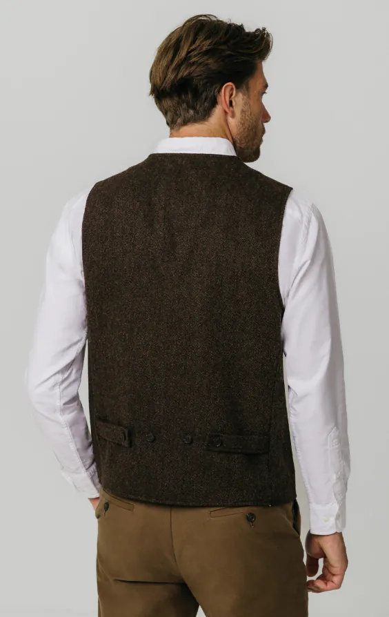 Brun barleycorn tweed väst med påsydda fickor - photo 3