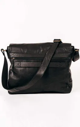 Svart läder stor messenger bag