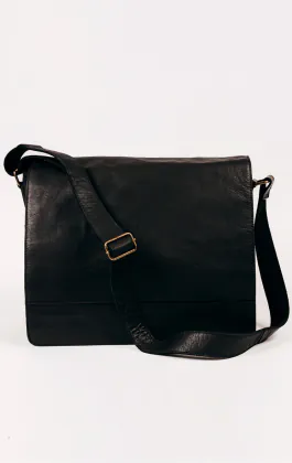 Svart läder stor messenger bag
