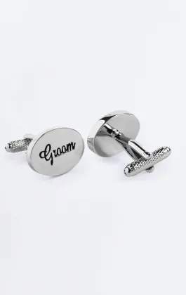 Silverfärgade 'Groom' manschettknappar