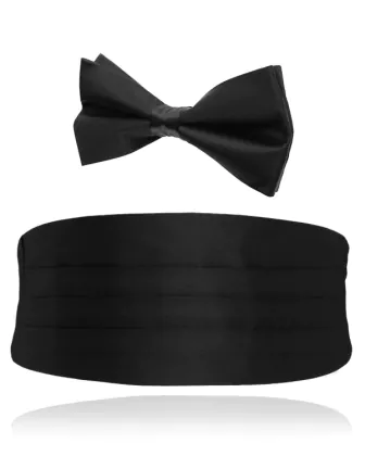 Svart kummerband i siden och knuten fluga i ett set